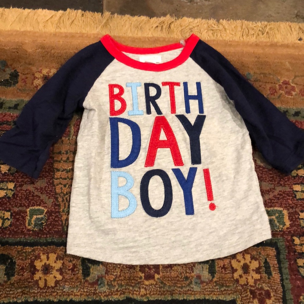 Mudpie boy’s 3T birthday boy 3/4 sleeve raglan